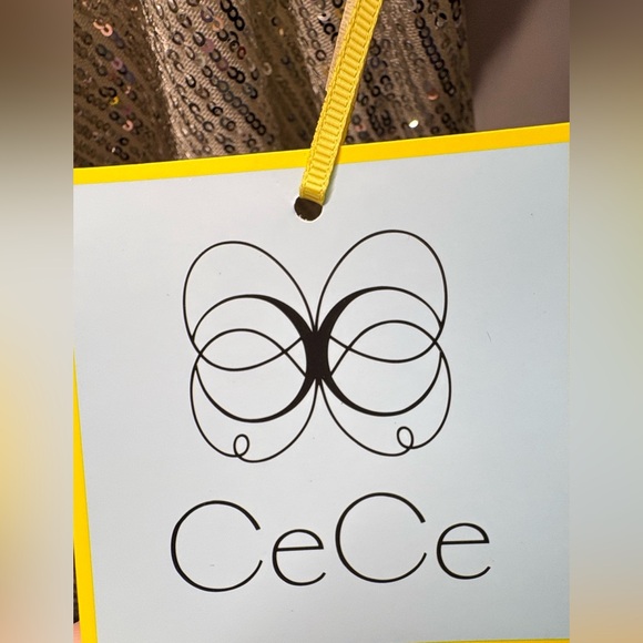 CeCe Women's Long Cold Shoulder Asymmetrical Neck Sequin Top Champagne - Picture 7 of 14